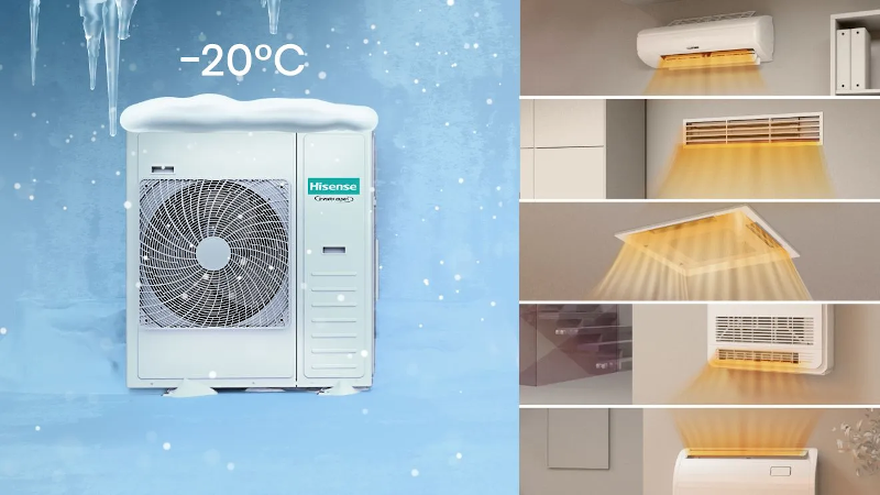 Calefacción hasta -20°C El equipo puede seguir funcionando en modo calefacción incluso con temperaturas exteriores de hasta -20°C, garantizando confort durante el invierno.